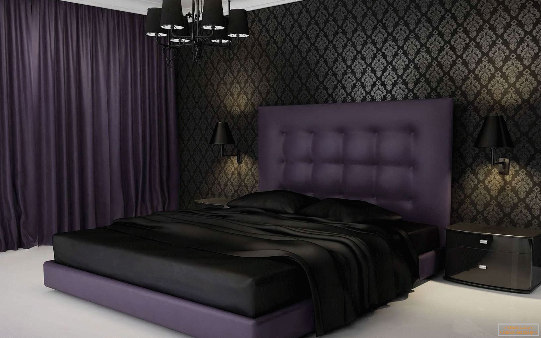 Design della camera da letto in colori scuri