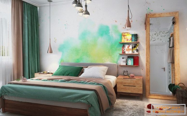 bedroom-green-acquerello-wall-art-librerie-grande-specchio