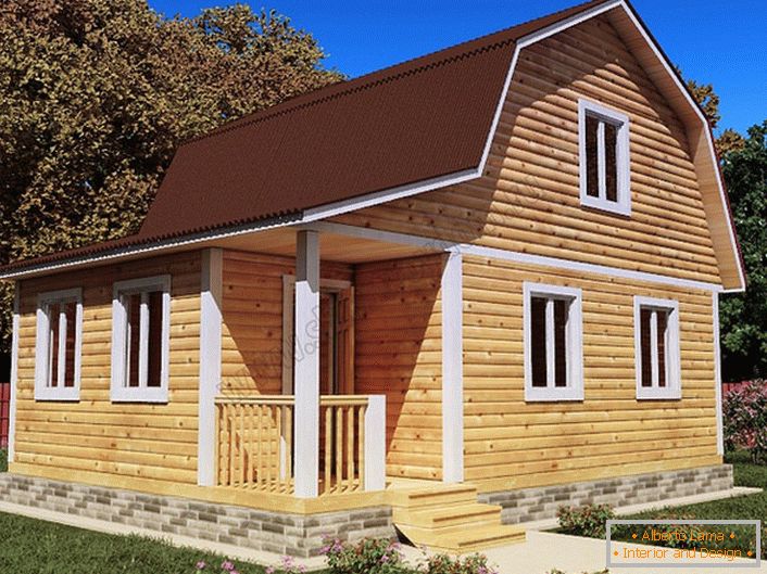 Una semplice casa di legno con un attico.