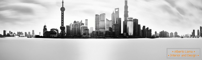 Foto panoramica in bianco e nero di Singapore