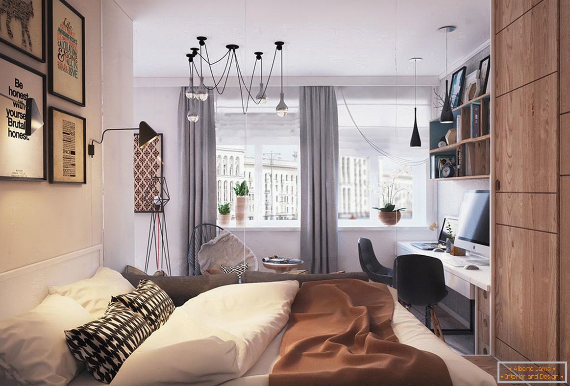 Camera da letto in un piccolo appartamento moderno