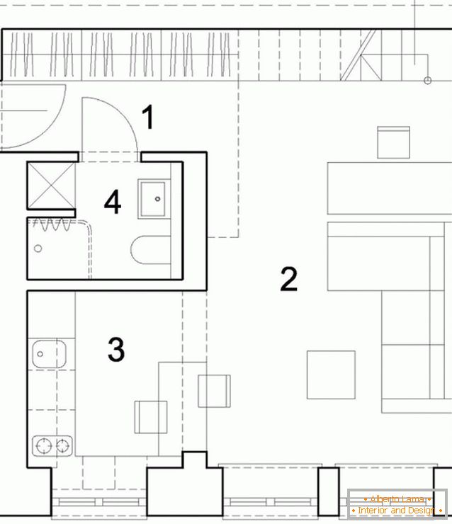 La disposizione del primo livello di un appartamento a due piani in Polonia