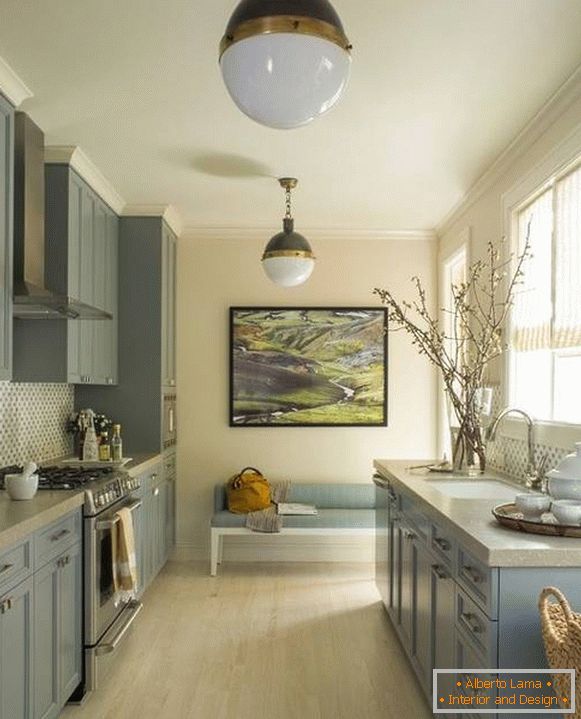 Cucina blu grigia nella foto interna