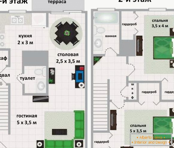 Design del secondo piano in una casa privata - scegli un piano di stanze