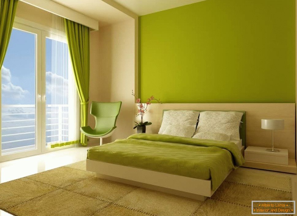 Camera da letto in colore verde chiaro