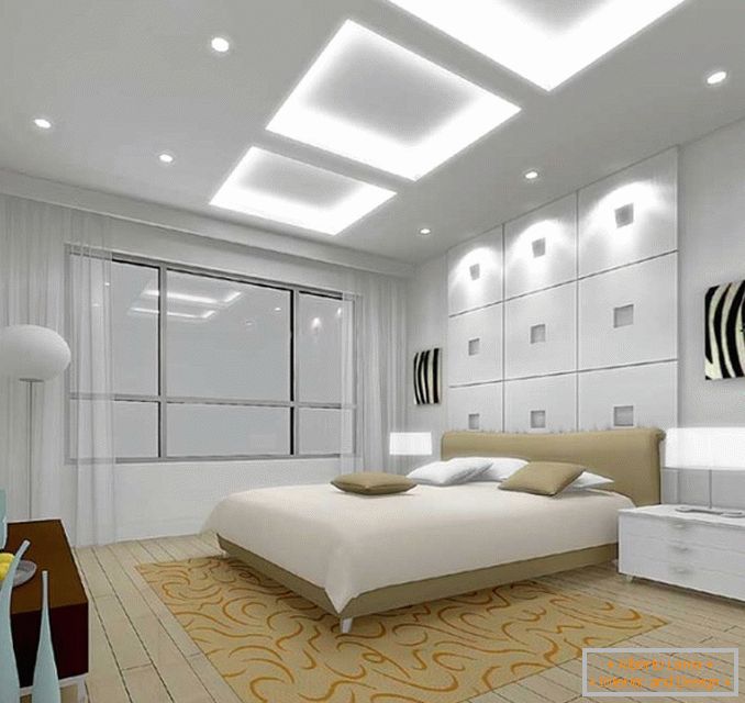 Illuminazione da incasso e lampade sui comodini della camera da letto