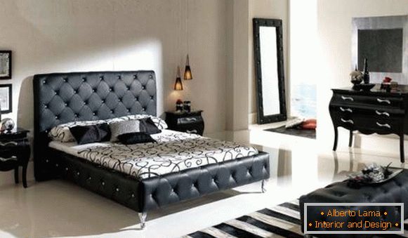 Design della camera da letto con mobili neri