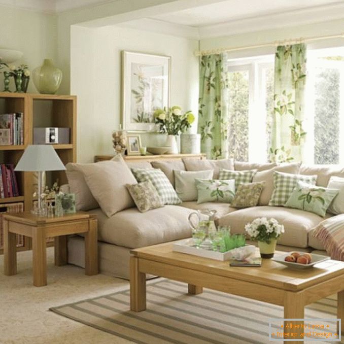Design rinfrescante del soggiorno con toni verdi
