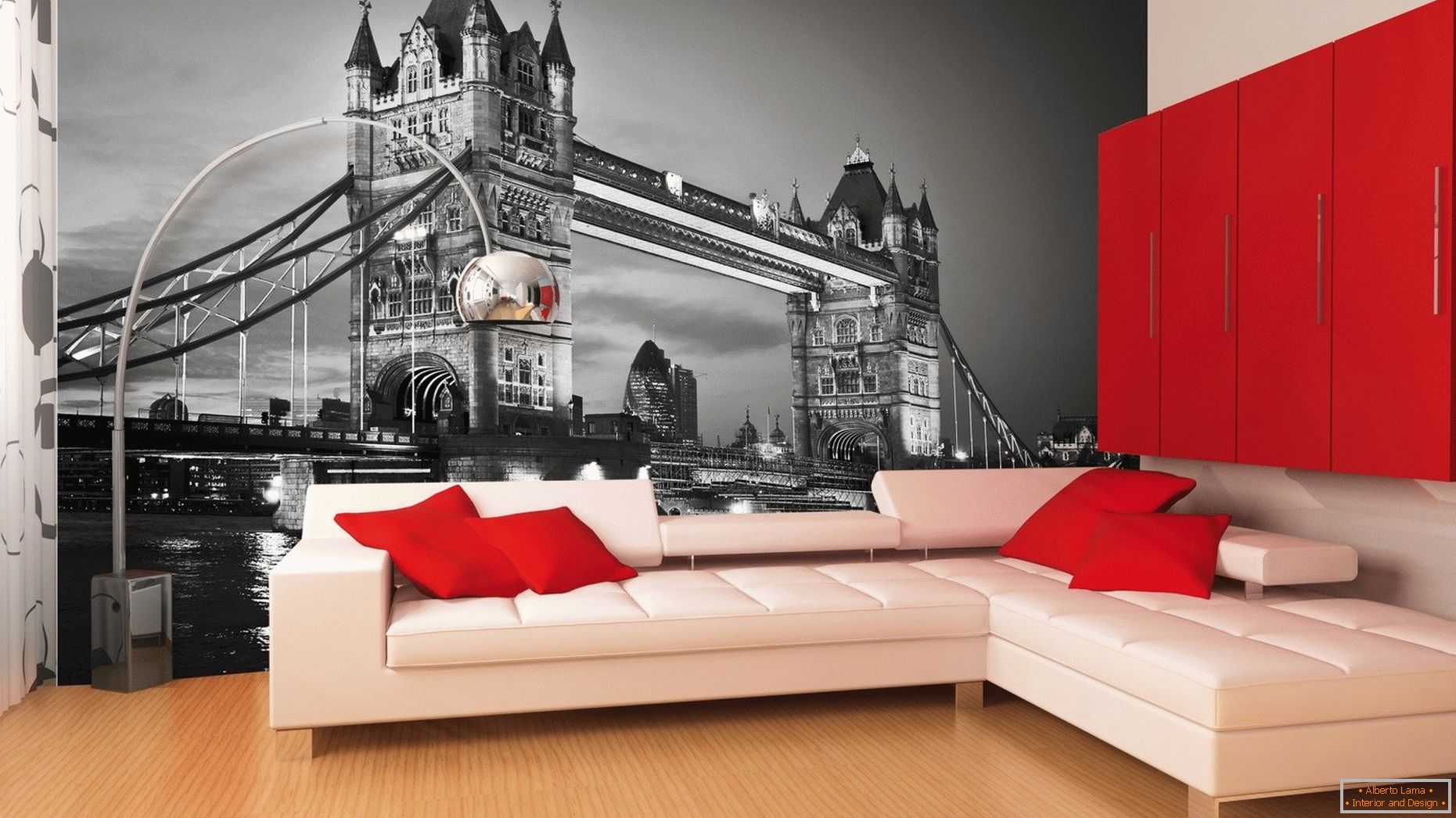 Carta da parati 3d con un paesaggio di Londra nel salone