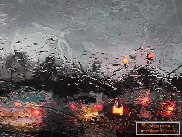 Vista del parabrezza sotto la pioggia dall'interno, artista Gregory Teilker
