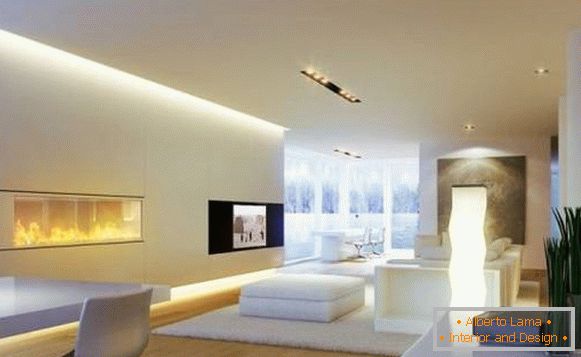 Illuminazione a parete orizzontale nel soggiorno ultramoderno