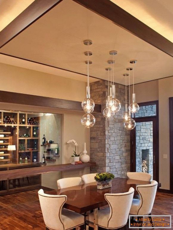 Soffitto scultoreo con illuminazione nel design della cucina