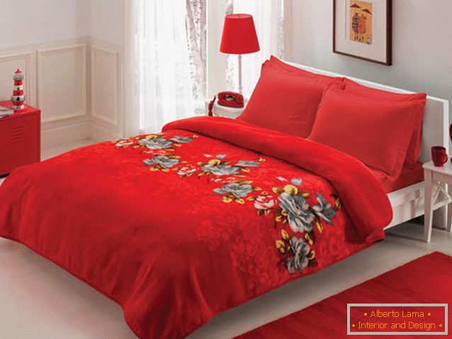 Camera da letto romantica nei colori rossi