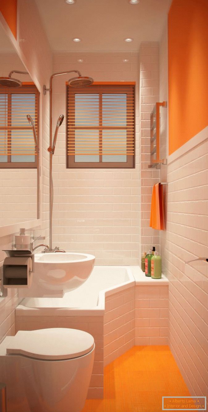 Design elegante di un piccolo bagno arancione