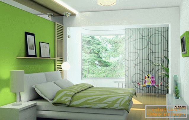 Decorazione della camera da letto in colore verde chiaro