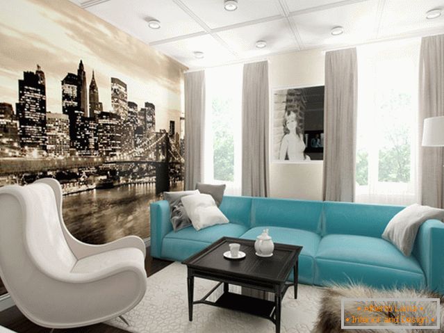 Design accogliente dell'appartamento in uno schema di colori calmo