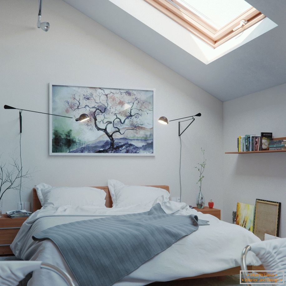 Esempio di interior design di una piccola camera da letto nella foto