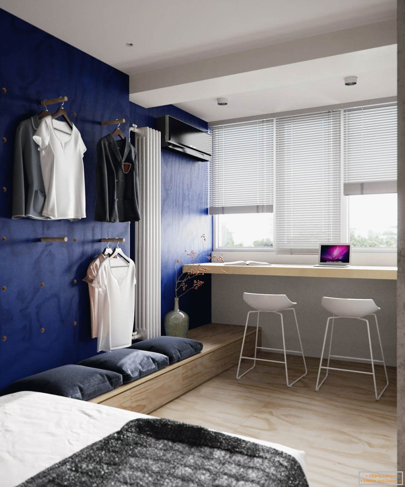 Esempio di interior design di una piccola camera da letto nella foto