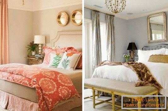 Design della camera da letto con decorazioni dorate