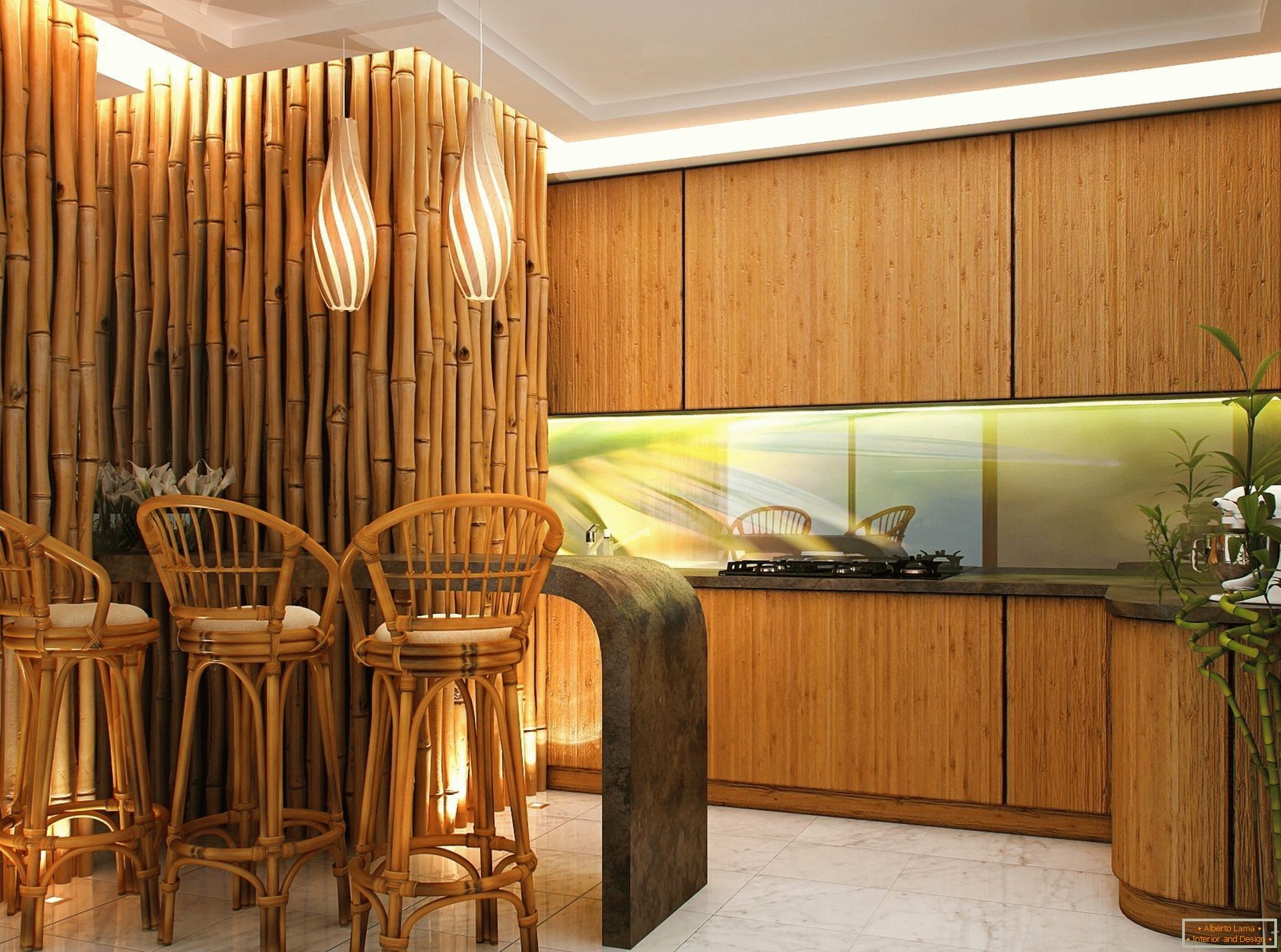 bamboo plant decoration in living room