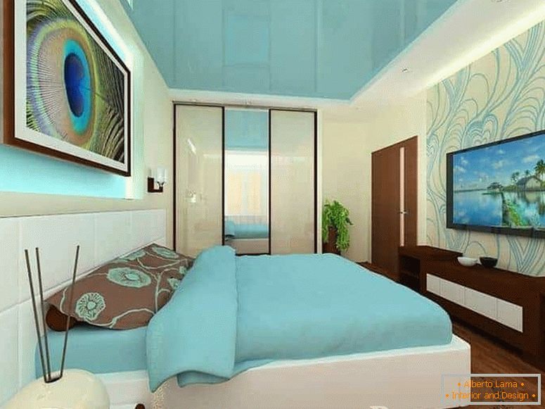 Camera da letto estrusa con soffitto turchese lucido