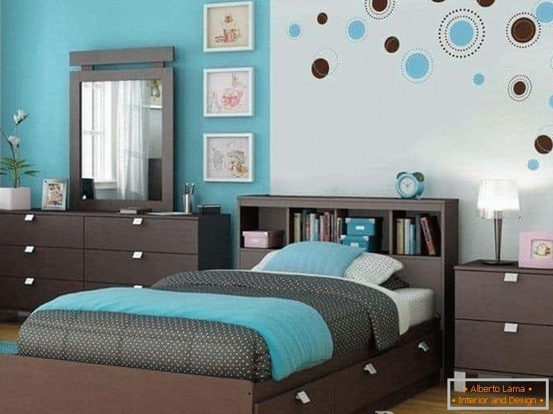 Arredamento camera da letto in colore turchese
