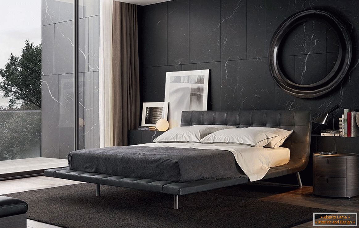 Camera da letto moderna nei toni del nero