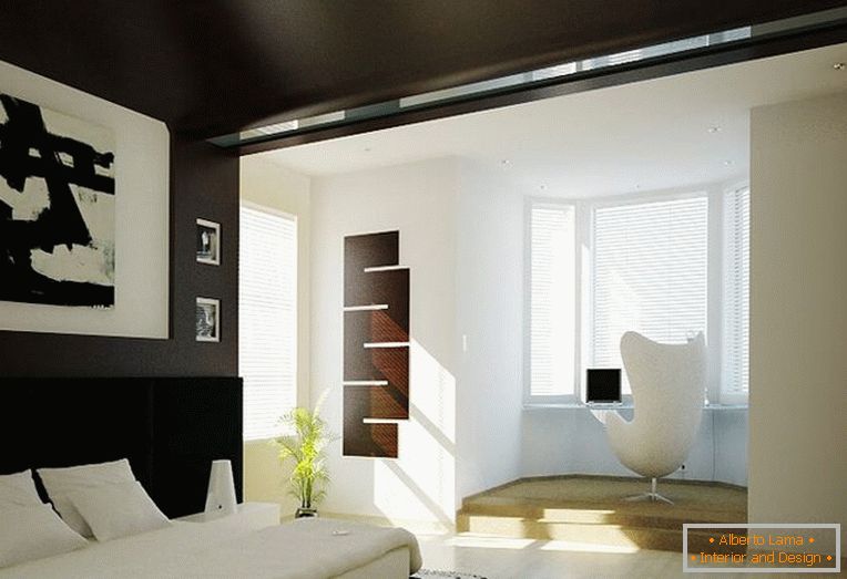 Una camera da letto accogliente con soffitto e pareti nere