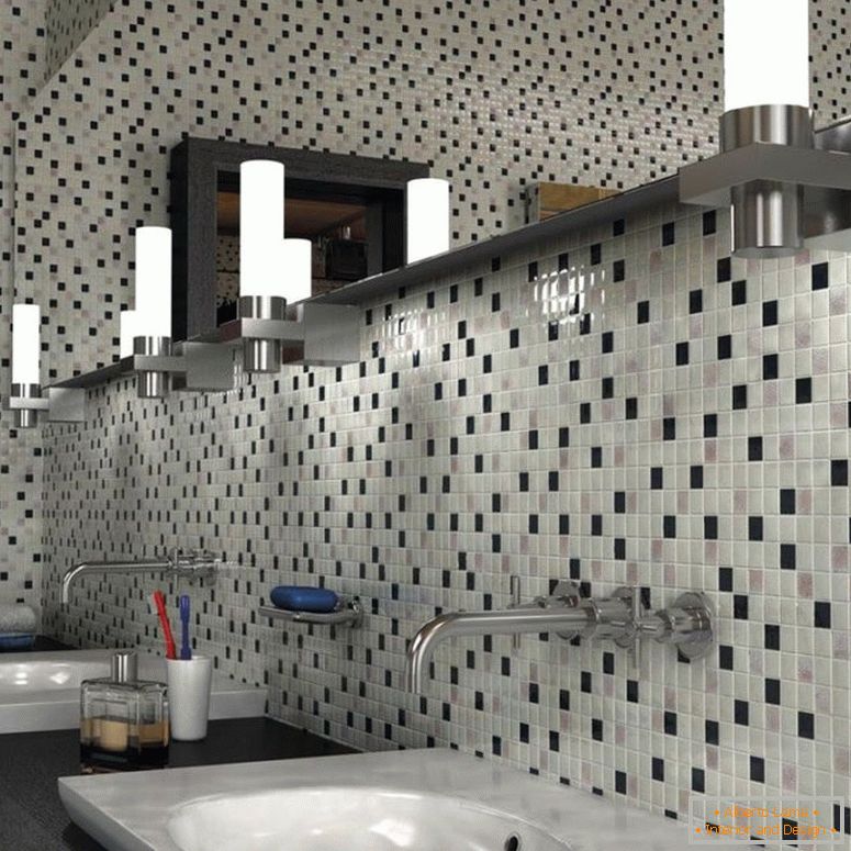 mosaico in bianco e nero nella decorazione-stanza da bagno