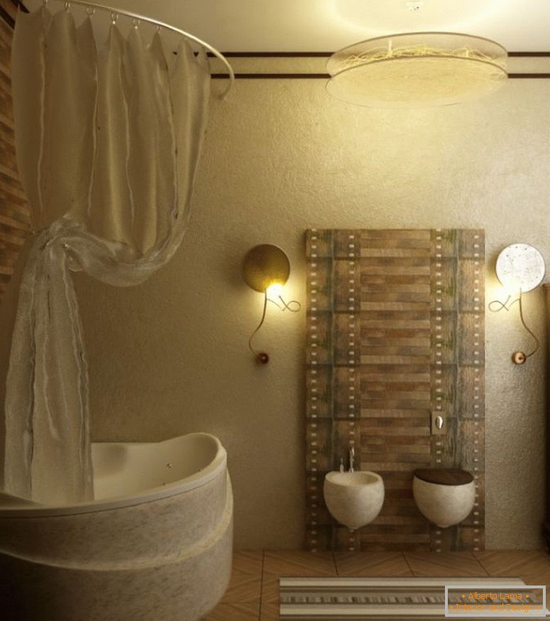bagno-idee-con-pavimenti-piastrelle-e-unica-vasche da bagno a forma di-anche-tenda-e-montato-WC-anche-wall-lampade-e-storage-cabinet-anche-ciondolo-lampade-accattivante-piccole bagno-design-piani-840x949