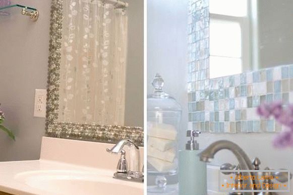 Come decorare le pareti del bagno - l'arredamento dello specchio è mosaico