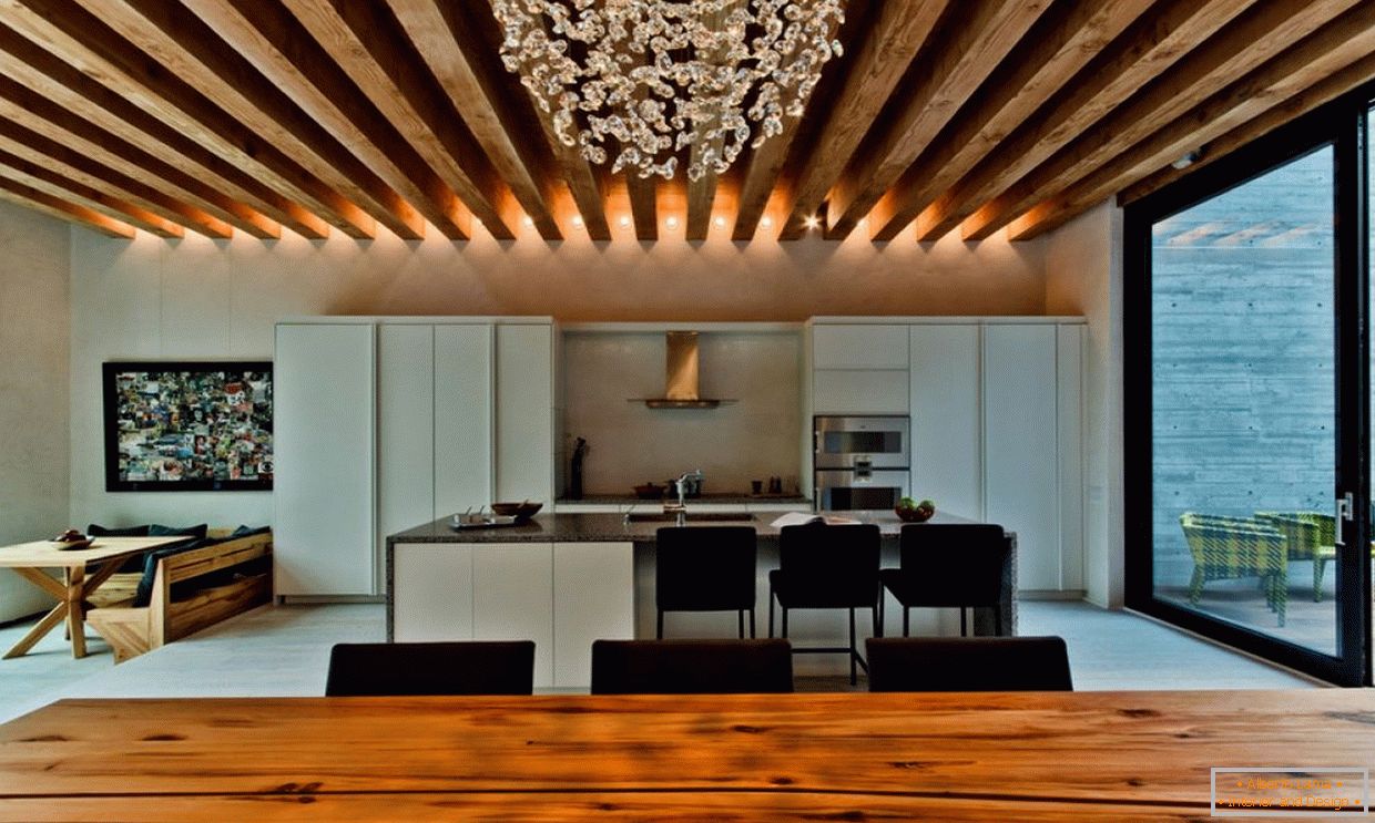 Illuminazione a LED su un soffitto in legno