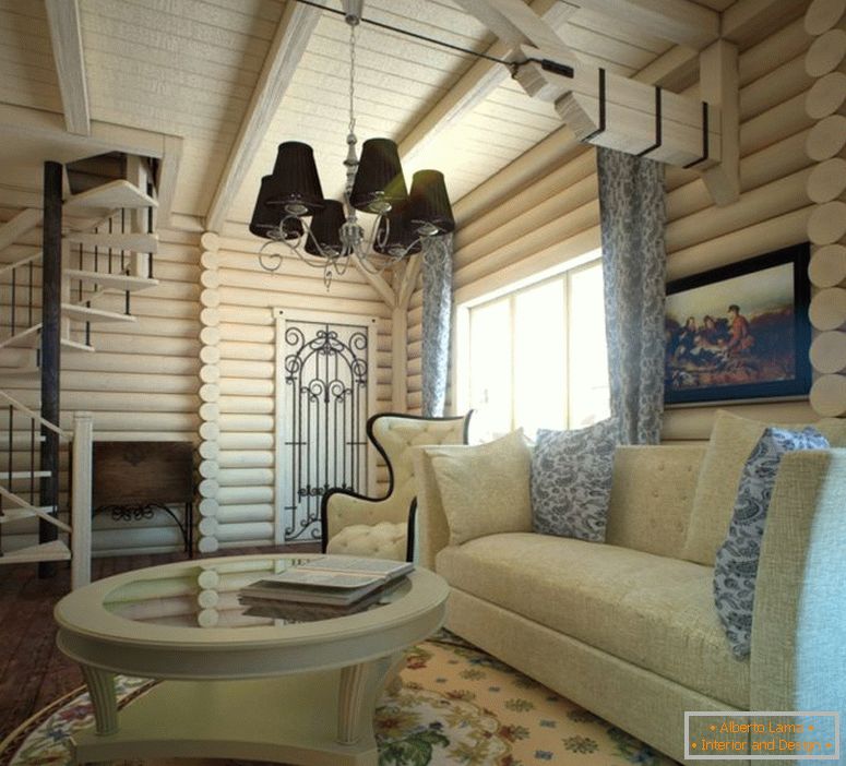 Interior design in una casa in legno dom brus
