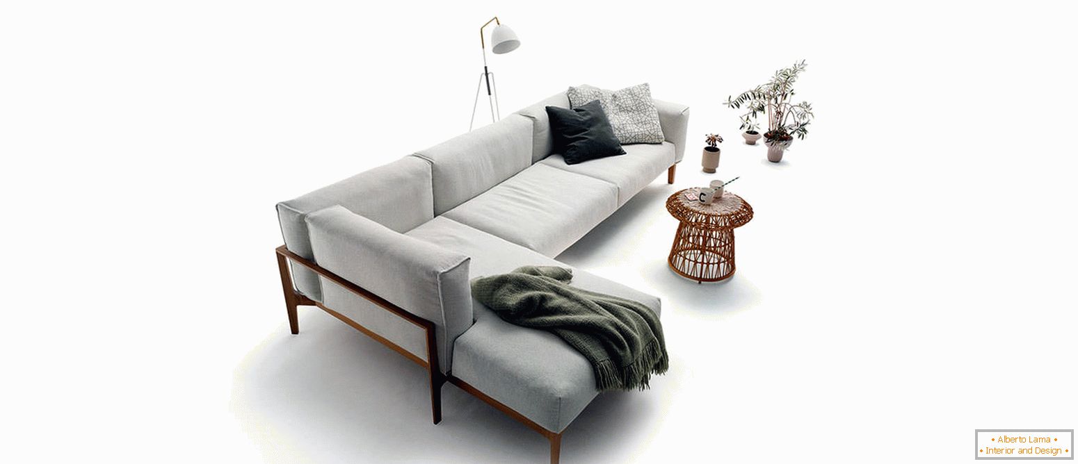 Tavolino angolare per divano e vimini