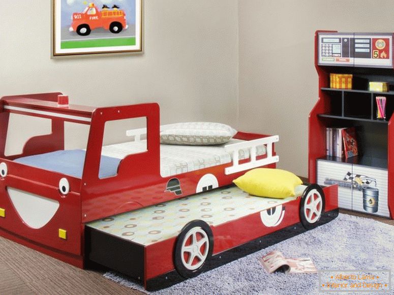 divertente-cool-kid-letti-design-con-rosso-legno-laminato-fuoco-camion-attrezzato-sliding-and-storage-cabine per bambini home-decor target-home-decor-rustico-yosemite-decorazione-decoratori -outlet-and-Fetco