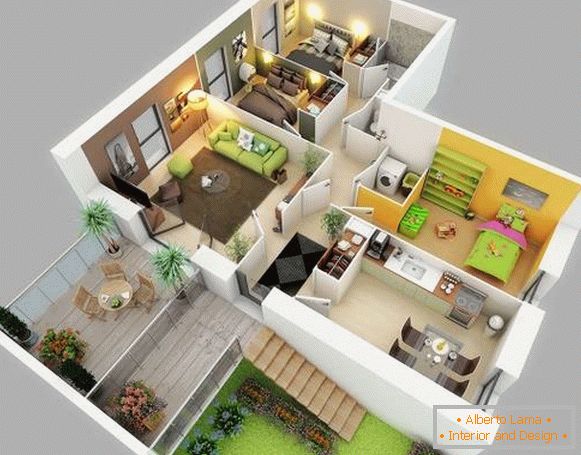 Progetto 3D di una casa privata con un design dettagliato delle stanze