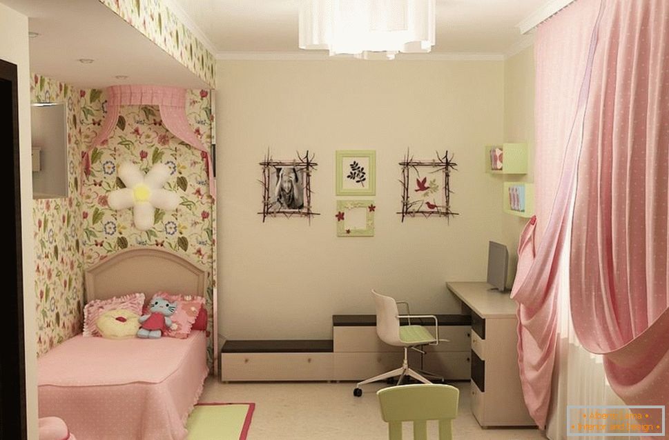 Design di una camera da letto leggera per una ragazza
