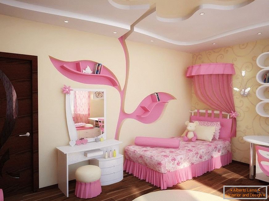 Camera da letto giallo-rosa per una ragazza