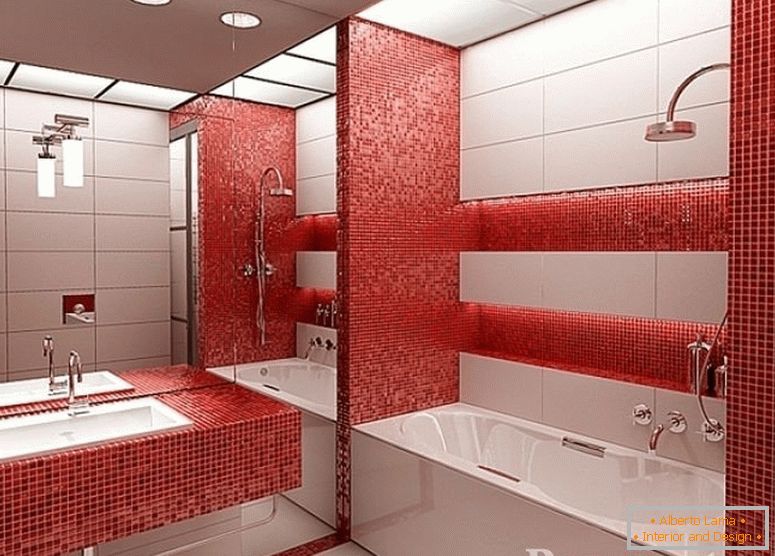 Mosaico rosso in bagno