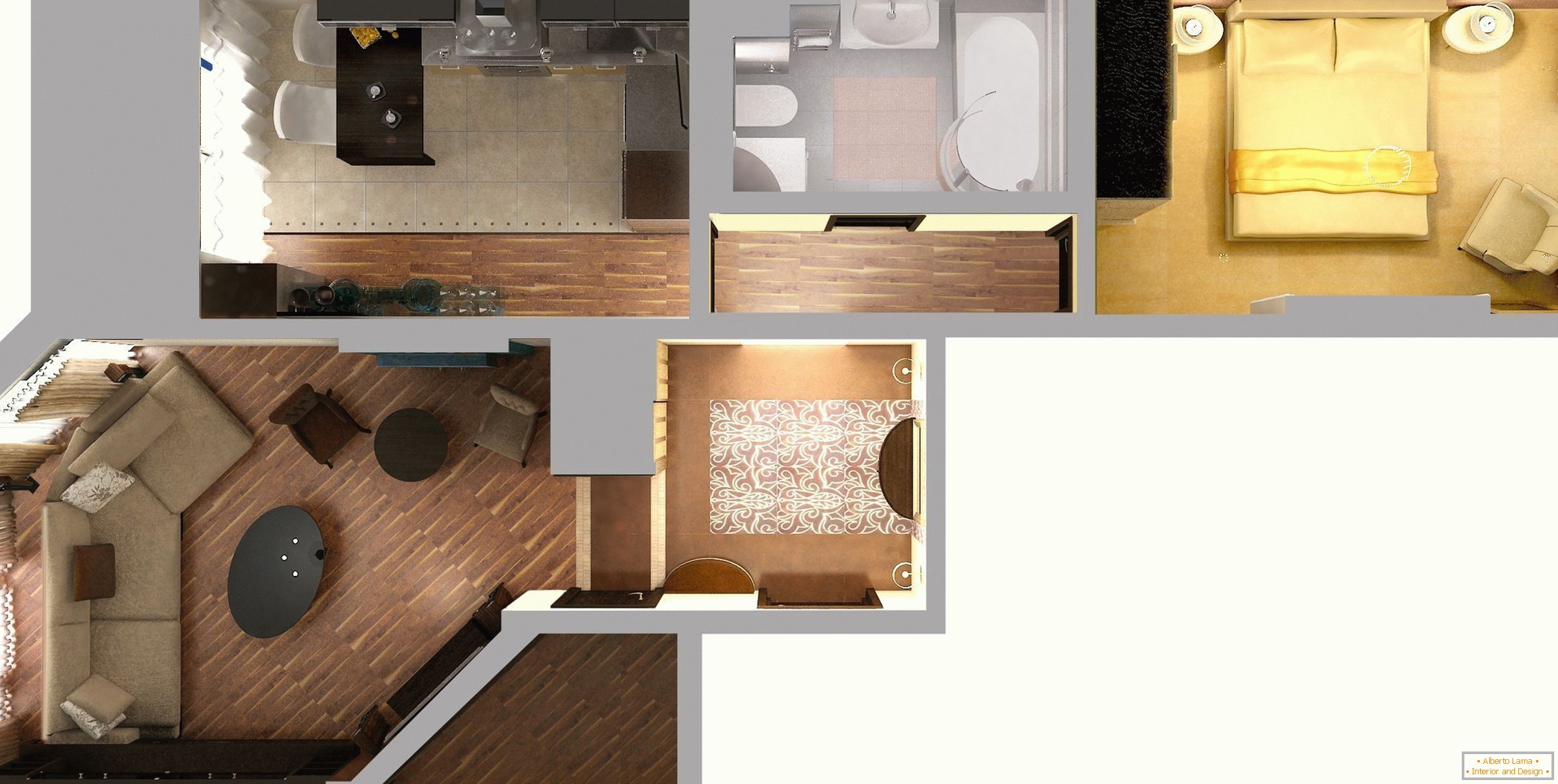 Attraverso il layout di un appartamento moderno