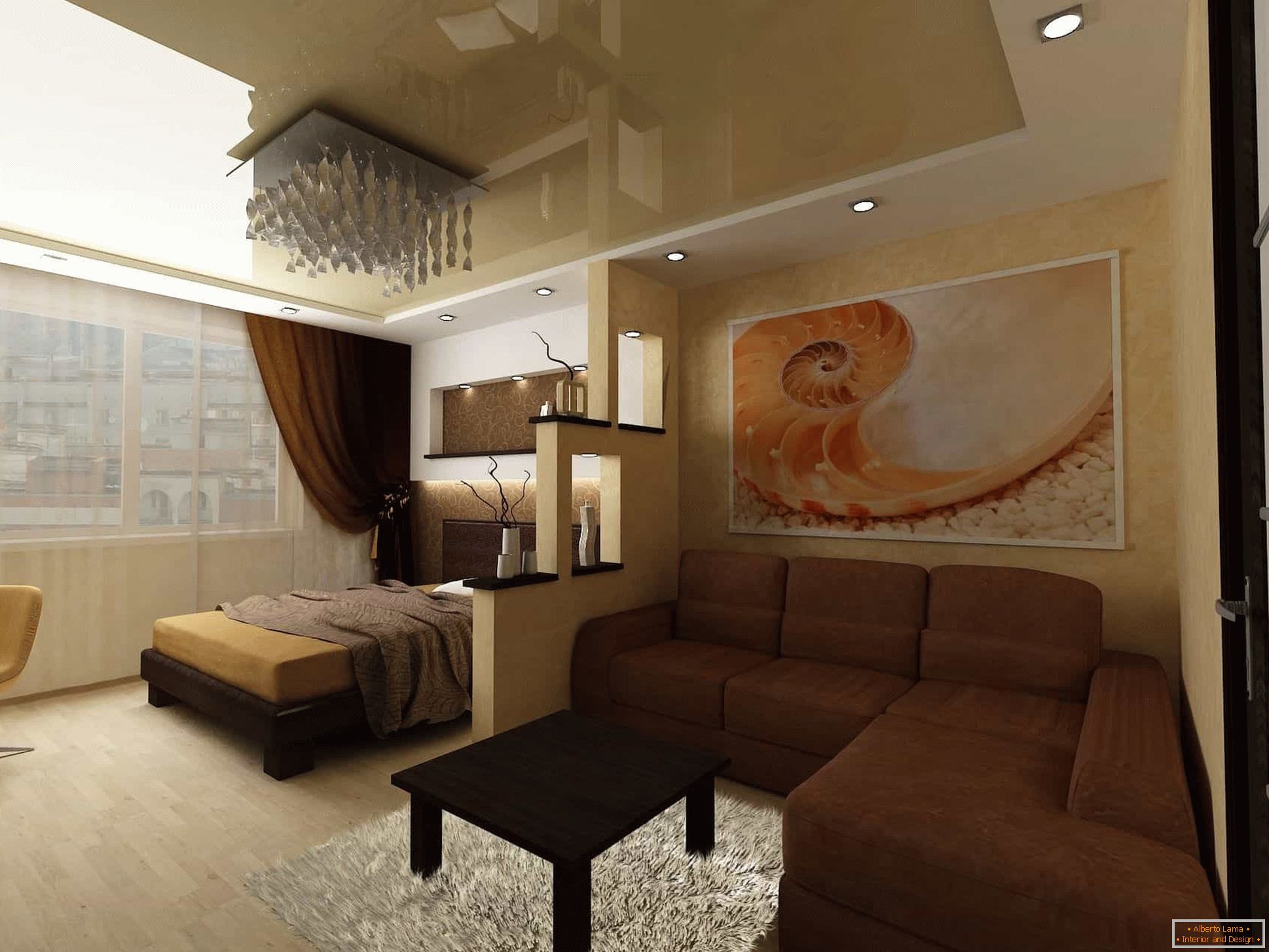 Design del soggiorno 18 кв. м. совмещенная со спальней