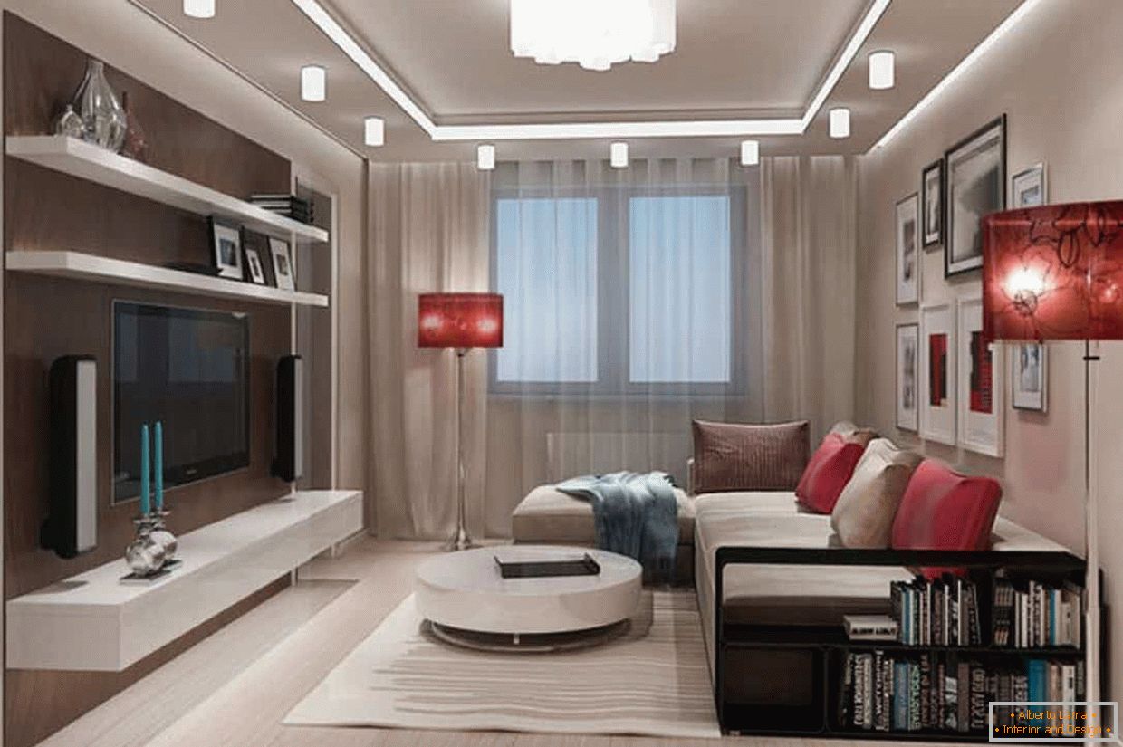 Soffitto a due livelli nel design del soggiorno