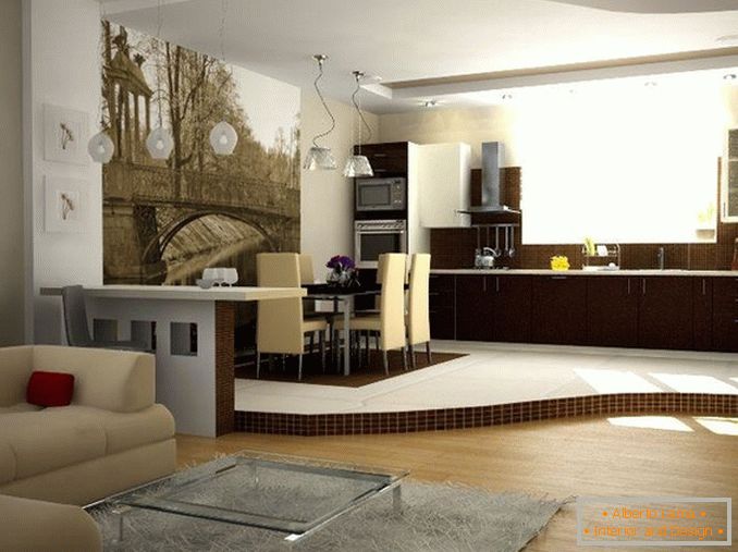 Suddivisione in zone del soggiorno in diversi colori su pareti e pavimenti