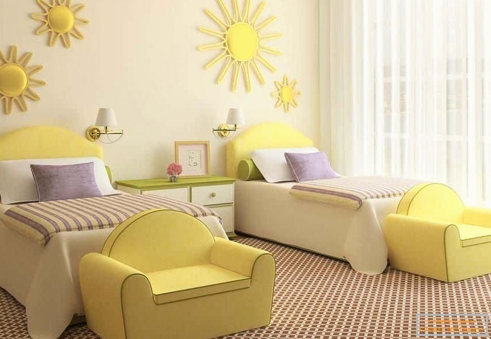 Luminoso stile per bambini nel design della stanza per due ragazze