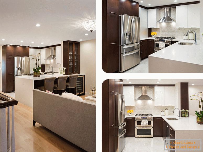 Interior design di piccola cucina in colore a contrasto