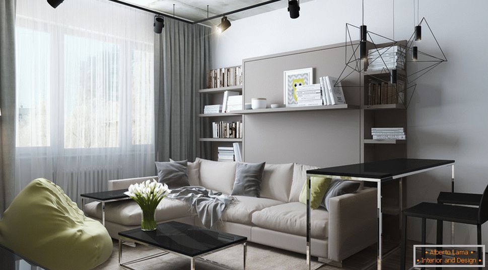 Interior design di un piccolo appartamento in toni di grigio - фото 2