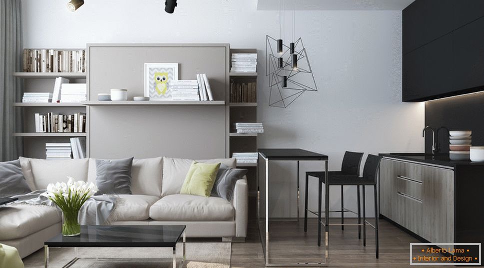 Interior design di un piccolo appartamento in toni di grigio - фото 3