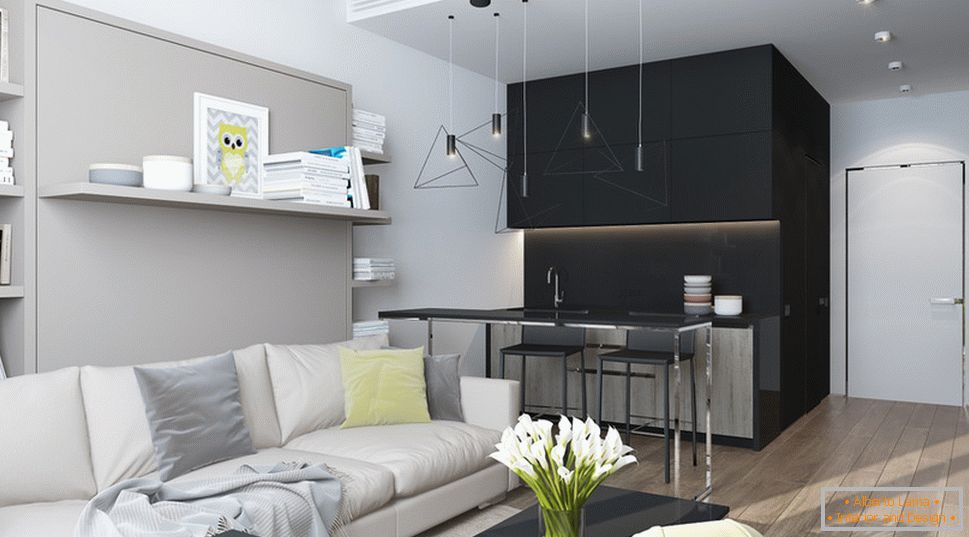 Interior design di un piccolo appartamento in toni di grigio - фото 5