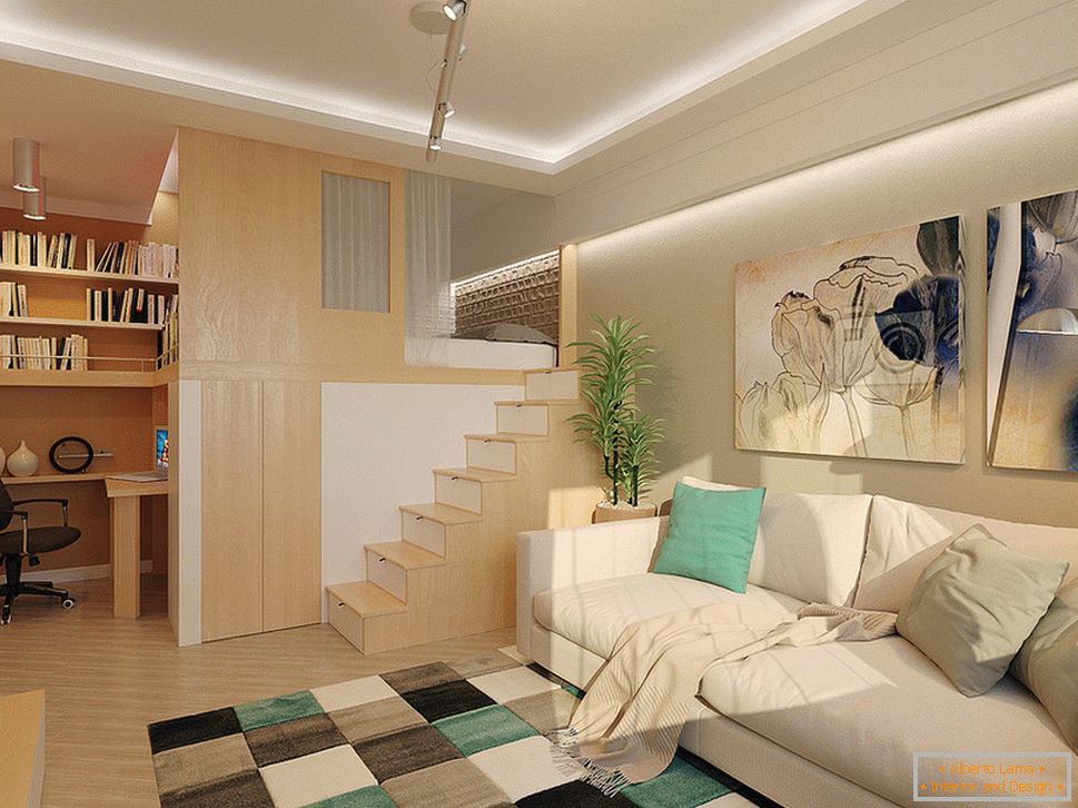 Interior design di un piccolo appartamento su due livelli