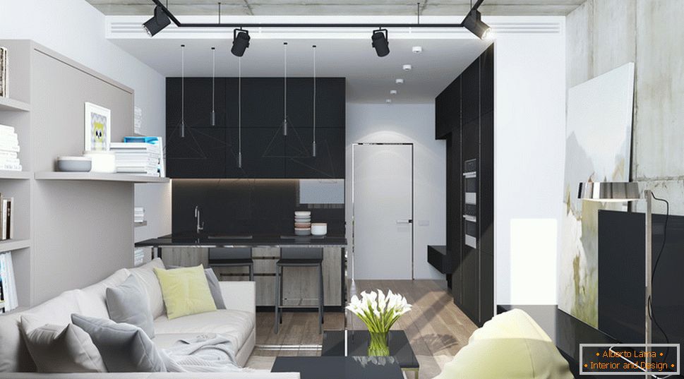 Interior design di un piccolo appartamento in toni di grigio - фото 6
